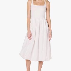 NEW The Drop Tina Scoop Neck Mixed Media Bubble Hem White Midi Dress